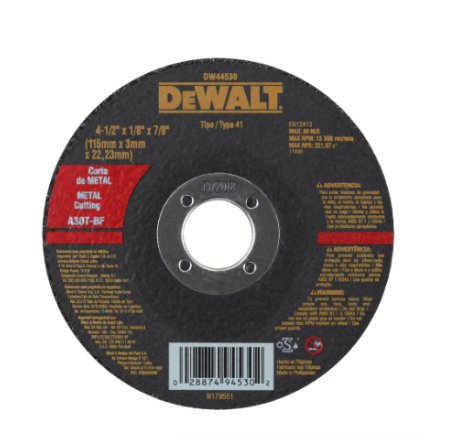 Disco Corte Metal Profesional DW 115X3 mm (4.1/2") Dewalt DW44530
