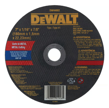 Disco Corte Metal Profesional DW 180X1.6 mm (7") Dewalt DW44602