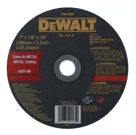 Disco Corte Metal Profesional DW 180X3 mm (7") Dewalt DW44560
