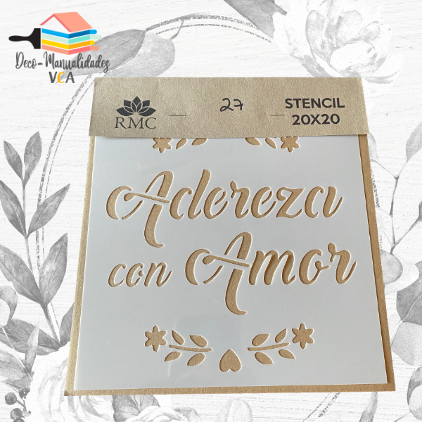 [8A06127] Stencil Frases: Adereza Con Amor (20x20 Cm) - Rmc