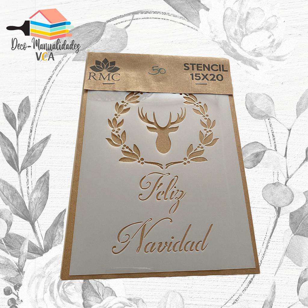 [8A07050] Stencil Navidad: Feliz Navidad Y Reno (15x20 Cm) - Rmc