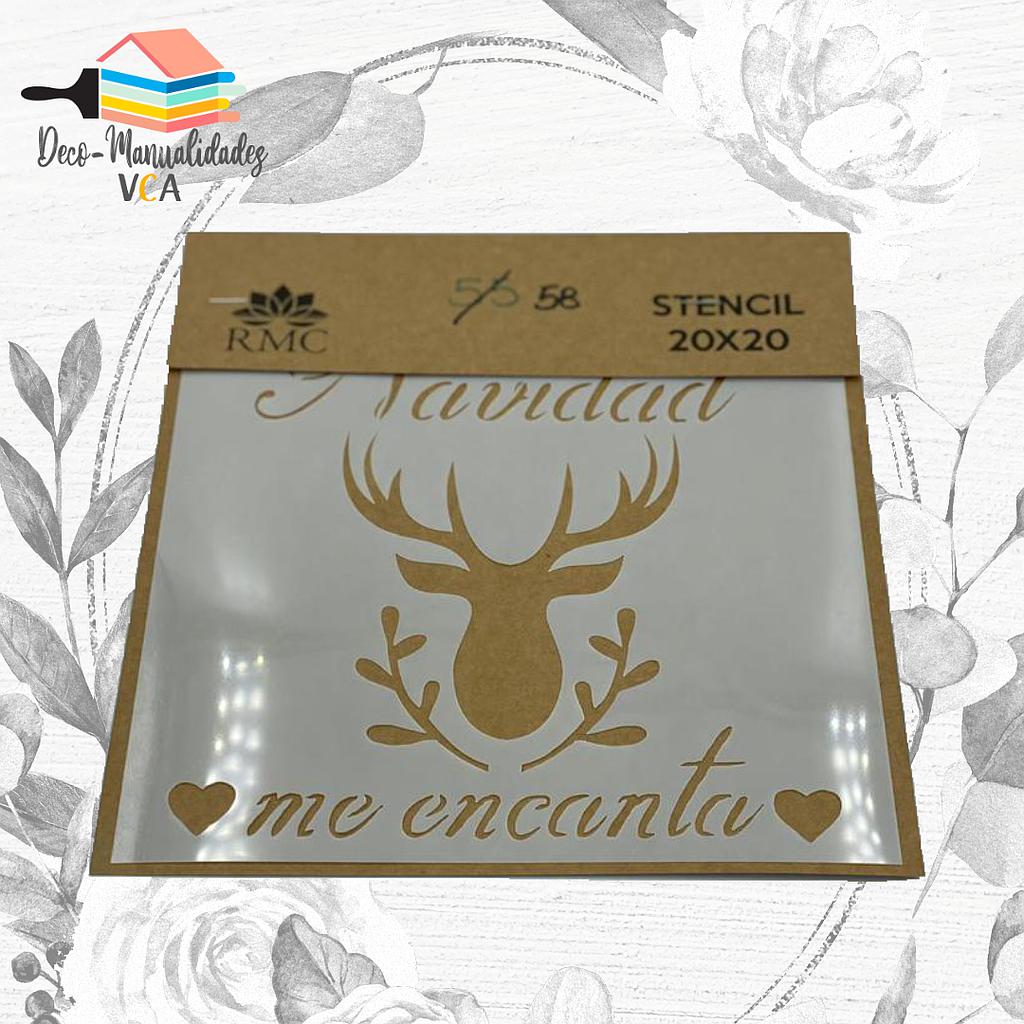 [8A07055] Stencil Navidad: Navidad Imprenta Con Reno (20x20 Cm) - Rmc