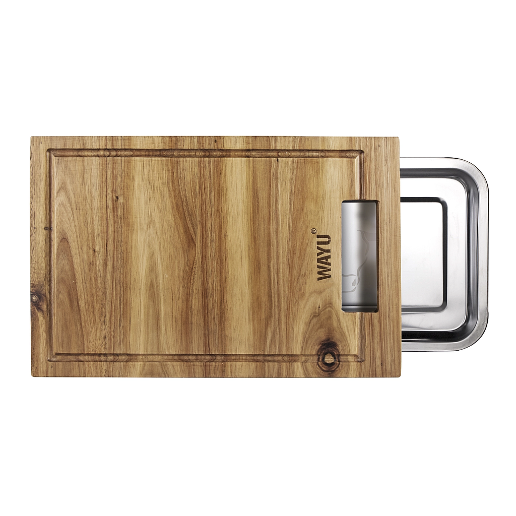 [10A03016] Tabla Madera Bandeja De Acero Wayu