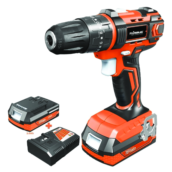 [3F358] Taladro Percutor Flowmak 13 Mm 18v+Bat+ Set 16 Brocas Sds